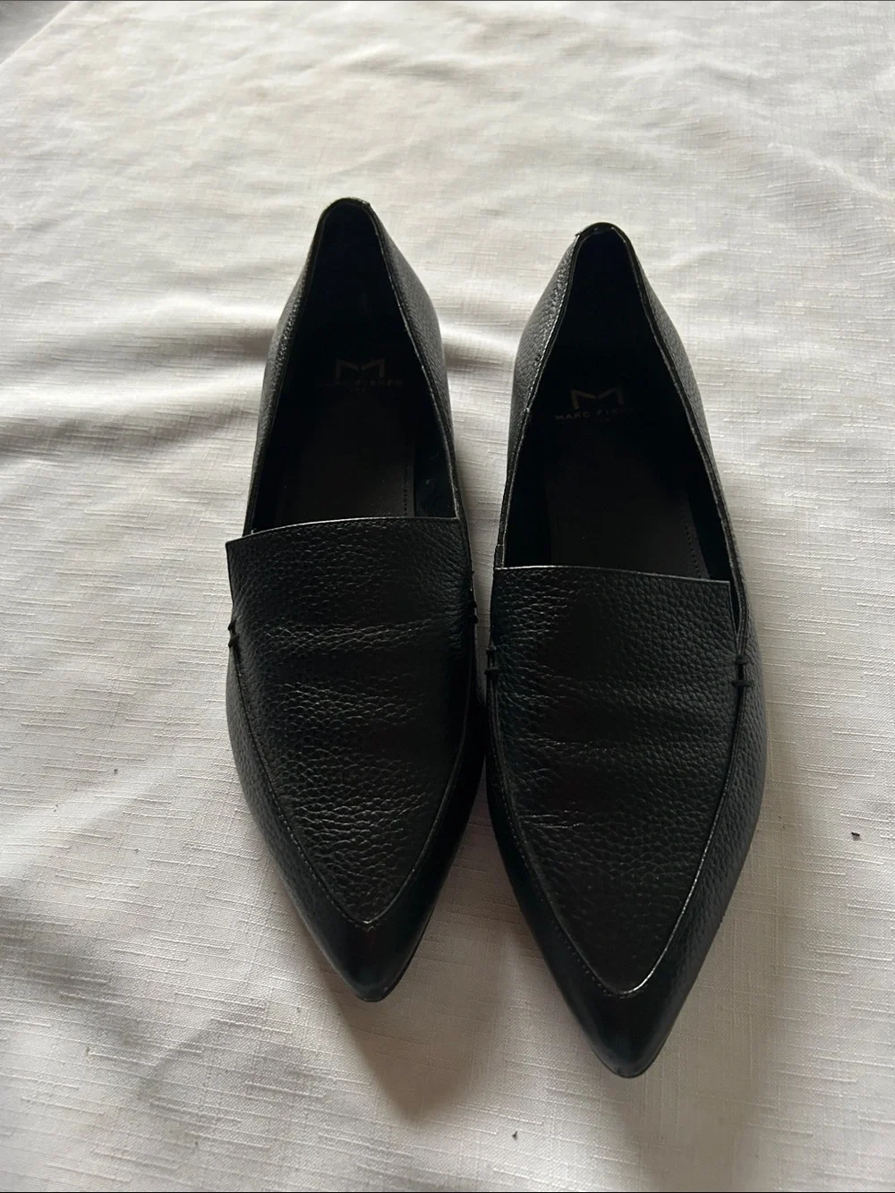 Marc Fisher Black Pointed Leather Slip-On Loafers